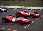 Graham Hills Brabham BT4, Davisons Cooper T62 and the white nose of Jim Palmer’s Cooper T53 Climax, Longford 1964.png